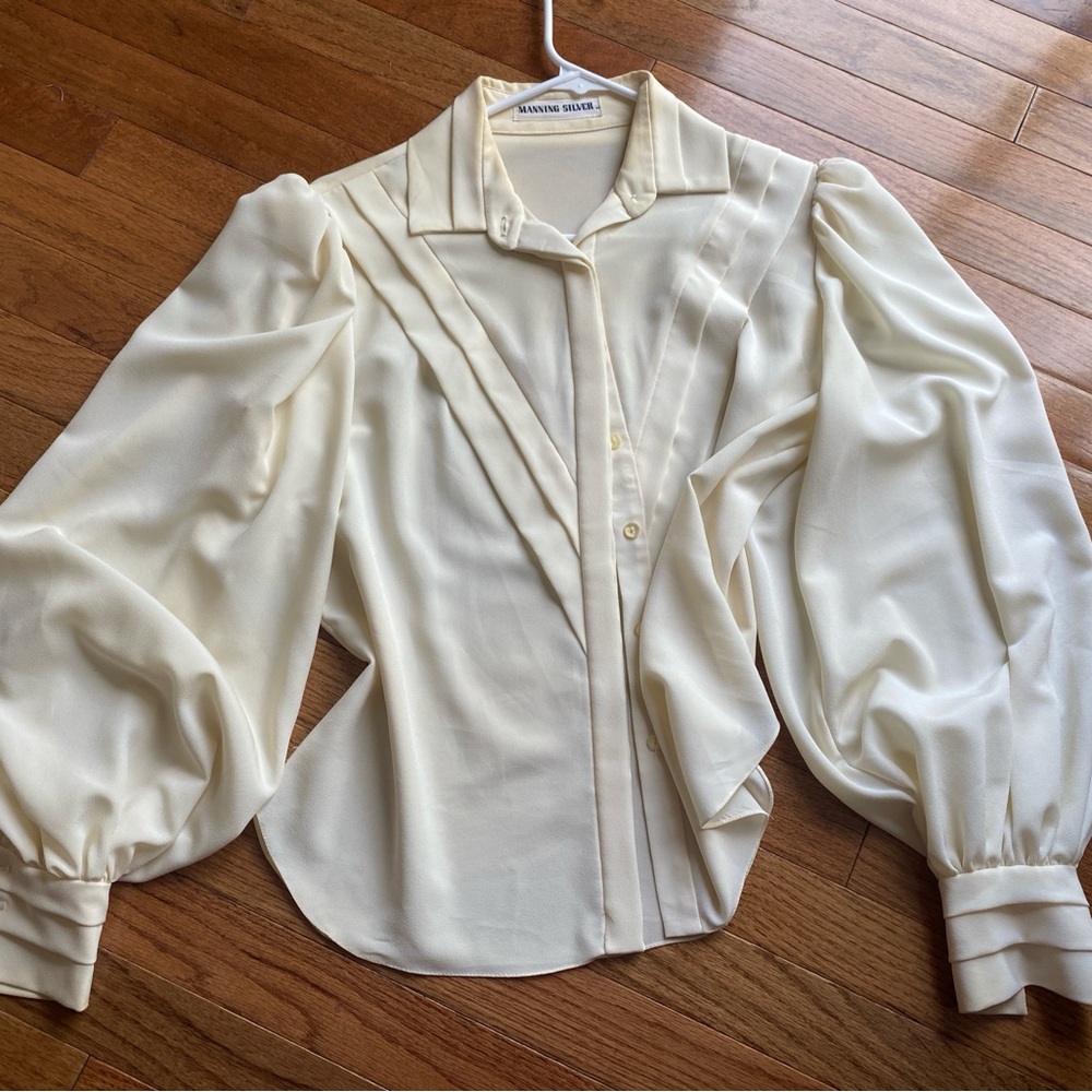 Vintage Cream Blouse with Puff Sleeves/Bell Sleeves